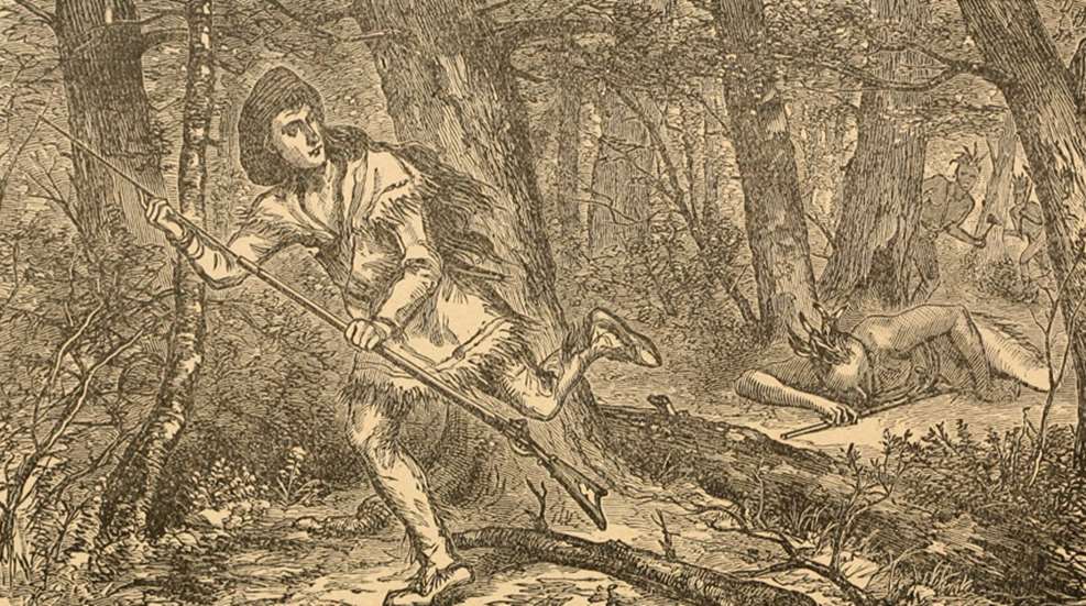 historic illustration of Lewis Wetzel escaping