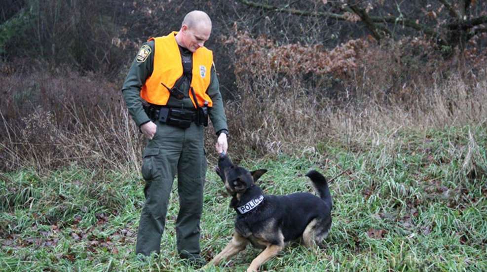 wildlife officer and german shepherd