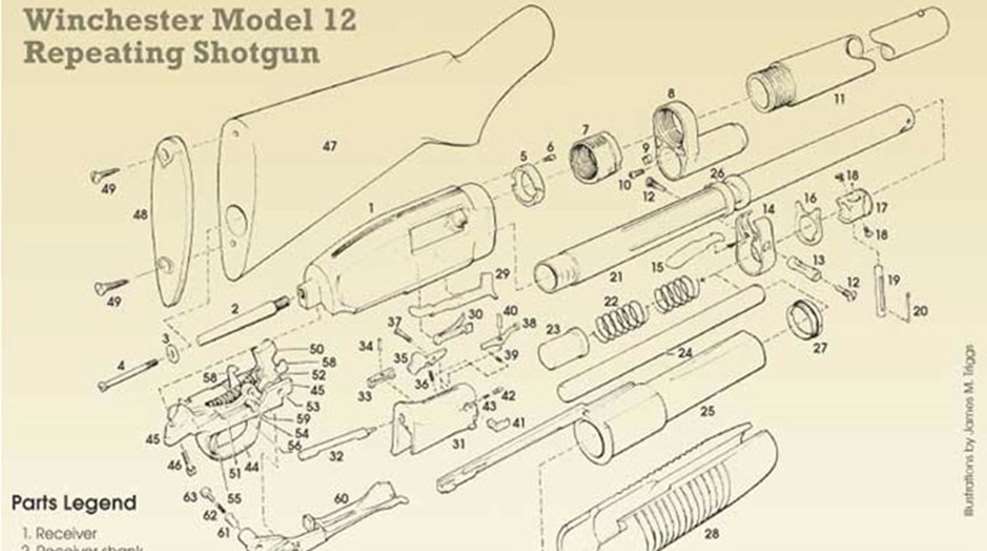 exploded view of winchester shotgun