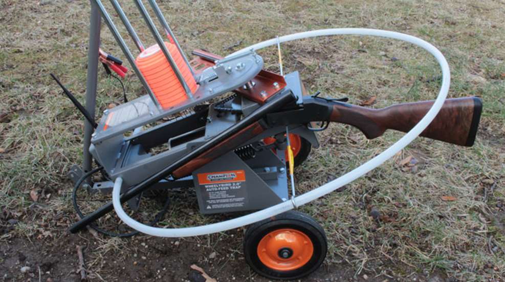 henry shotgun imposed on wheelybird pigeon thrower