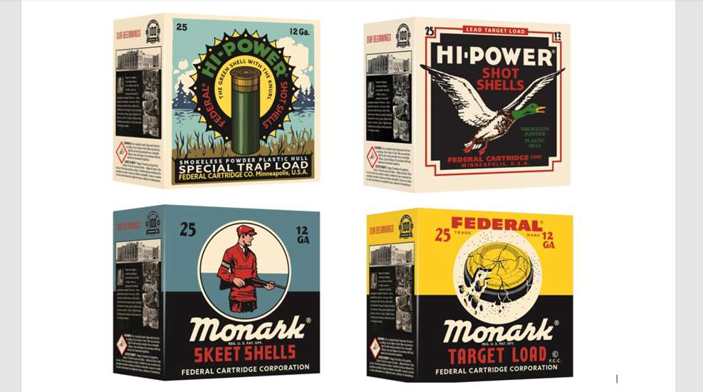 four nostalgic Federal shotshell boxes