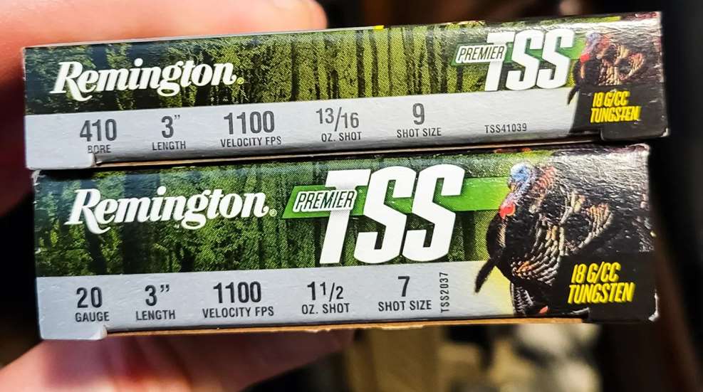 Boxes of Remington TSS .410 bore and 20-ga.