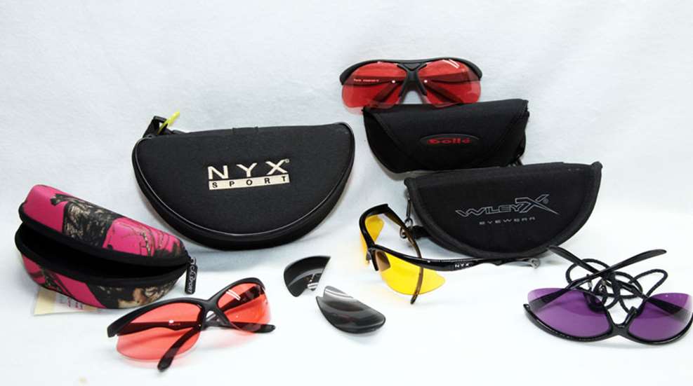an array of eye protective glasses